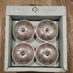 Casa Decor Set of 4 Handmade Ceramic & Silver Filigree Drawer Pulls - New in Box